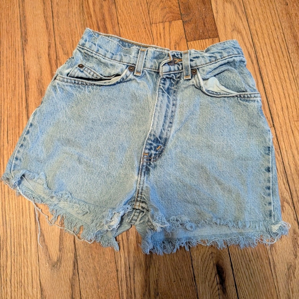 Vintage Levis 31442-0214 Orange Tab Light Wash Denim Cut Off Shorts Size 16 Slim